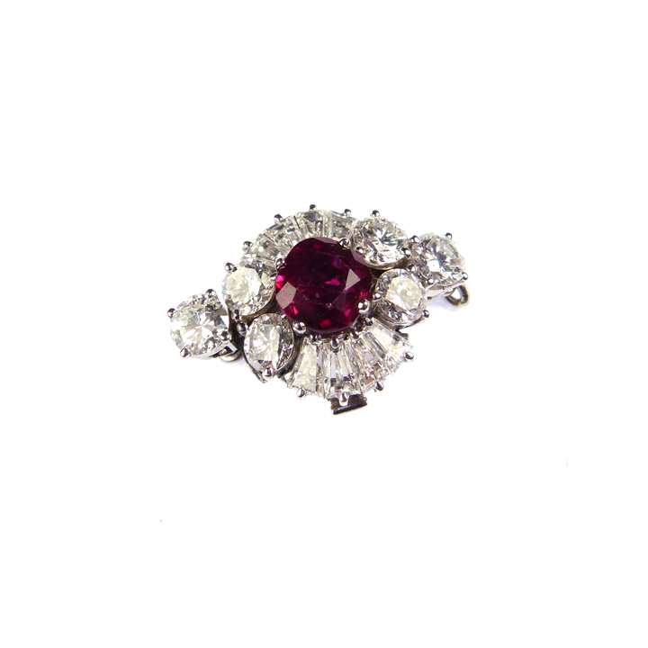 Burma ruby and diamond cluster clasp with fittings for a single row
